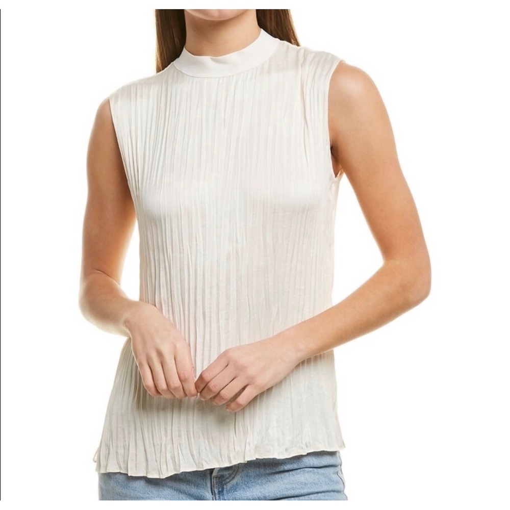 VINCE rib mock neck shell tank in‎ chiffon back zip size L